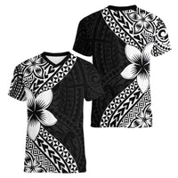 Lotu Tamaiti White Sunday Women V-Neck T-Shirt Pacific Plumeria Flowers - Black Version LT9 - Polynesian Pride