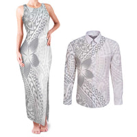Lotu Tamaiti White Sunday Couples Matching Tank Maxi Dress and Long Sleeve Button Shirt Pacific Plumeria Flowers - White Version LT9 White - Polynesian Pride