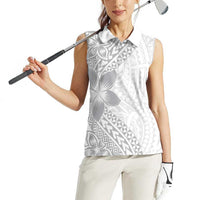 Lotu Tamaiti White Sunday Women Sleeveless Polo Shirt Pacific Plumeria Flowers - White Version LT9 - Polynesian Pride