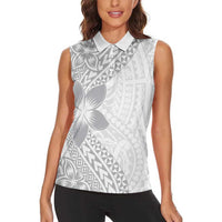 Lotu Tamaiti White Sunday Women Sleeveless Polo Shirt Pacific Plumeria Flowers - White Version LT9 - Polynesian Pride