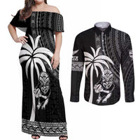 Custom Fiji New Zealand Rugby Couples Matching Off Shoulder Maxi Dress and Long Sleeve Button Shirt Make History Together LT9 Black - Polynesian Pride