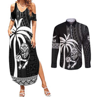 Custom Fiji New Zealand Rugby Couples Matching Summer Maxi Dress and Long Sleeve Button Shirt Make History Together LT9 Black - Polynesian Pride