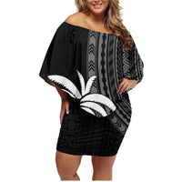 Custom Fiji New Zealand Rugby Family Matching Off Shoulder Short Dress and Hawaiian Shirt Make History Together LT9 Mom's Dress Black - Polynesian Pride