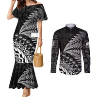 Custom Fiji New Zealand Rugby Couples Matching Mermaid Dress and Long Sleeve Button Shirt Cibi Dance with Black Fern LT9 Black - Polynesian Pride
