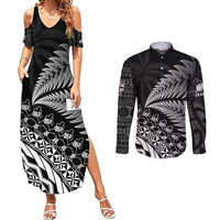 Custom Fiji New Zealand Rugby Couples Matching Summer Maxi Dress and Long Sleeve Button Shirt Cibi Dance with Black Fern LT9 Black - Polynesian Pride