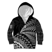 Custom Fiji New Zealand Rugby Kid Hoodie Cibi Dance with Black Fern LT9 Zip Hoodie Black - Polynesian Pride