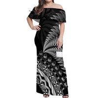 Custom Fiji New Zealand Rugby Off Shoulder Maxi Dress Cibi Dance with Black Fern LT9 Women Black - Polynesian Pride