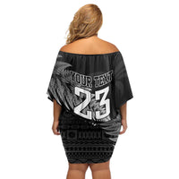 Custom Fiji New Zealand Rugby Off Shoulder Short Dress Cibi Dance with Black Fern LT9 - Polynesian Pride
