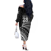 Custom Fiji New Zealand Rugby Off The Shoulder Long Sleeve Dress Cibi Dance with Black Fern LT9 - Polynesian Pride