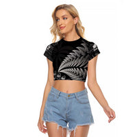 Custom Fiji New Zealand Rugby Raglan Cropped T Shirt Cibi Dance with Black Fern LT9 Female Black - Polynesian Pride