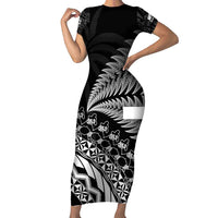 Custom Fiji New Zealand Rugby Short Sleeve Bodycon Dress Cibi Dance with Black Fern LT9 Long Dress Black - Polynesian Pride