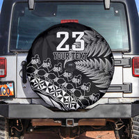 Custom Fiji New Zealand Rugby Spare Tire Cover Cibi Dance with Black Fern LT9 Black - Polynesian Pride