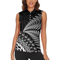 Custom Fiji New Zealand Rugby Women Sleeveless Polo Shirt Cibi Dance with Black Fern LT9 - Polynesian Pride