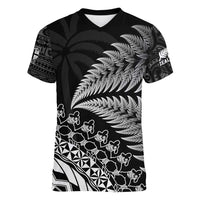 Custom Fiji New Zealand Rugby Women V-Neck T-Shirt Cibi Dance with Black Fern LT9 Female Black - Polynesian Pride