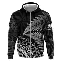 Custom Fiji New Zealand Rugby Zip Hoodie Cibi Dance with Black Fern LT9 Zip Hoodie Black - Polynesian Pride