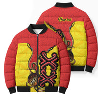 Personalised Papua New Guinea Oro Necklace Bomber Puffer Jacket Gold Melanesia Traditional Pattern LT9 - Polynesian Pride