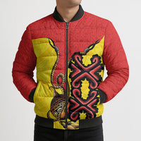 Personalised Papua New Guinea Oro Necklace Bomber Puffer Jacket Gold Melanesia Traditional Pattern LT9 - Polynesian Pride