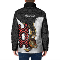 Personalised Papua New Guinea Oro Necklace Padded Jacket Black Melanesia Traditional Pattern LT9 - Polynesian Pride