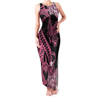 Polynesian Floral Butterfly Family Matching Tank Maxi Dress and Hawaiian Shirt Breast Cancer Pink Ribbon LT9 Mom's Dress Pink - Polynesian Pride