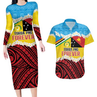 Personalised Torba PNG Forever Couples Matching Long Sleeve Bodycon Dress and Hawaiian Shirt Polynesian Sand Art LT9 Green - Polynesian Pride
