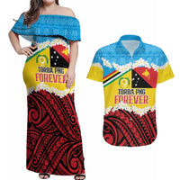 Personalised Torba PNG Forever Couples Matching Off Shoulder Maxi Dress and Hawaiian Shirt Polynesian Sand Art LT9 Green - Polynesian Pride