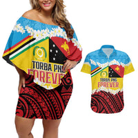 Personalised Torba PNG Forever Couples Matching Off Shoulder Short Dress and Hawaiian Shirt Polynesian Sand Art LT9 Green - Polynesian Pride