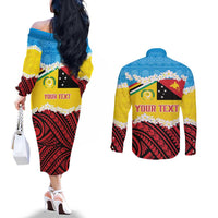 Personalised Torba PNG Forever Couples Matching Off The Shoulder Long Sleeve Dress and Long Sleeve Button Shirt Polynesian Sand Art LT9 - Polynesian Pride