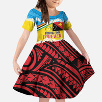Personalised Torba PNG Forever Family Matching Off The Shoulder Long Sleeve Dress and Hawaiian Shirt Polynesian Sand Art LT9 Daughter's Dress Green - Polynesian Pride