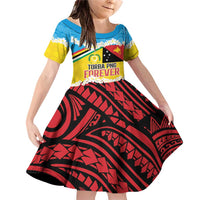 Personalised Torba PNG Forever Family Matching Off Shoulder Short Dress and Hawaiian Shirt Polynesian Sand Art LT9 Daughter's Dress Green - Polynesian Pride