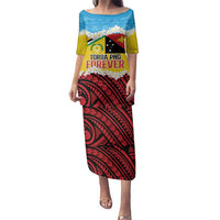 Personalised Torba PNG Forever Family Matching Puletasi and Hawaiian Shirt Polynesian Sand Art LT9 Mom's Dress Green - Polynesian Pride