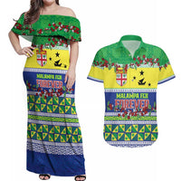 Personalised Malampa Fiji Forever Couples Matching Off Shoulder Maxi Dress and Hawaiian Shirt Tagimoucia Polynesian Sand Drawing LT9 Yellow - Polynesian Pride