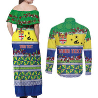 Personalised Malampa Fiji Forever Couples Matching Off Shoulder Maxi Dress and Long Sleeve Button Shirt Tagimoucia Polynesian Sand Drawing LT9 - Polynesian Pride