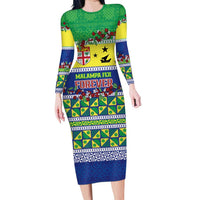 Personalised Malampa Fiji Forever Long Sleeve Bodycon Dress Tagimoucia Polynesian Sand Drawing LT9 Long Dress Yellow - Polynesian Pride