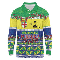 Personalised Malampa Fiji Forever Long Sleeve Polo Shirt Tagimoucia Polynesian Sand Drawing LT9 Yellow - Polynesian Pride