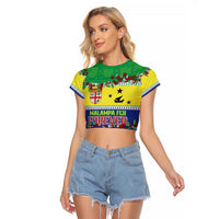 Personalised Malampa Fiji Forever Raglan Cropped T Shirt Tagimoucia Polynesian Sand Drawing - Polynesian Pride