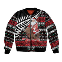 New Zealand Kiwi Santa Christmas Bomber Jacket He Wairua Kirihimete LT9 Unisex Black - Polynesian Pride