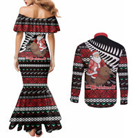 New Zealand Kiwi Santa Christmas Couples Matching Mermaid Dress and Long Sleeve Button Shirt He Wairua Kirihimete LT9 - Polynesian Pride