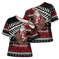 New Zealand Kiwi Santa Christmas Cross Shoulder Shirt He Wairua Kirihimete LT9 - Polynesian Pride