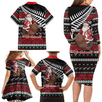 New Zealand Kiwi Santa Christmas Family Matching Long Sleeve Bodycon Dress and Hawaiian Shirt He Wairua Kirihimete LT9 - Polynesian Pride