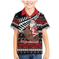 New Zealand Kiwi Santa Christmas Family Matching Mermaid Dress and Hawaiian Shirt He Wairua Kirihimete LT9 Son's Shirt Black - Polynesian Pride