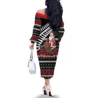 New Zealand Kiwi Santa Christmas Family Matching Off The Shoulder Long Sleeve Dress and Hawaiian Shirt He Wairua Kirihimete LT9 - Polynesian Pride