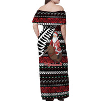 New Zealand Kiwi Santa Christmas Family Matching Off Shoulder Maxi Dress and Hawaiian Shirt He Wairua Kirihimete LT9 - Polynesian Pride