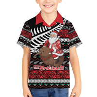 New Zealand Kiwi Santa Christmas Family Matching Tank Maxi Dress and Hawaiian Shirt He Wairua Kirihimete LT9 Son's Shirt Black - Polynesian Pride