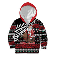 New Zealand Kiwi Santa Christmas Kid Hoodie He Wairua Kirihimete LT9 Zip Hoodie Black - Polynesian Pride