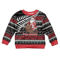 New Zealand Kiwi Santa Christmas Kid Ugly Christmas Sweater He Wairua Kirihimete LT9 Kid Black - Polynesian Pride
