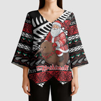 New Zealand Kiwi Santa Christmas Kimono Sleeve Blouse He Wairua Kirihimete LT9 - Polynesian Pride