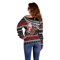 New Zealand Kiwi Santa Christmas Off Shoulder Sweater He Wairua Kirihimete LT9 - Polynesian Pride