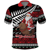 New Zealand Kiwi Santa Christmas Polo Shirt He Wairua Kirihimete LT9 Black - Polynesian Pride