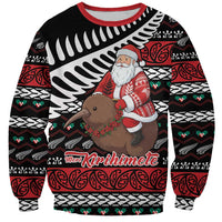 New Zealand Kiwi Santa Christmas Sweatshirt He Wairua Kirihimete LT9 Unisex Black - Polynesian Pride