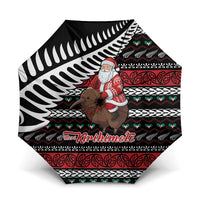 New Zealand Kiwi Santa Christmas Umbrella He Wairua Kirihimete LT9 One Size Folded 11.42 inch Opened Diameter 37.4 inch Black - Polynesian Pride